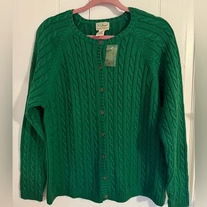 L.L. Bean Women's Green Cable Knit Sweater NWT